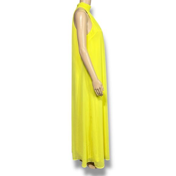 H&M Womens Maxi Tent Dress Chiffon High Collar Halter Top Sleeveless Yellow Smal - Picture 3 of 10